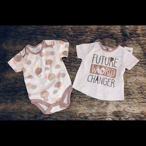 3-6 months tan and white onsie and shirt